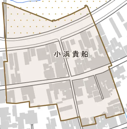小浜貴船とその周辺の地図。町の範囲を重ねている