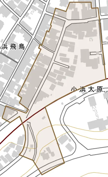 小浜大原とその周辺の地図。町の範囲を重ねている
