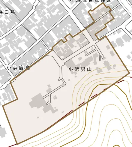 小浜男山とその周辺の地図。町の範囲を重ねている