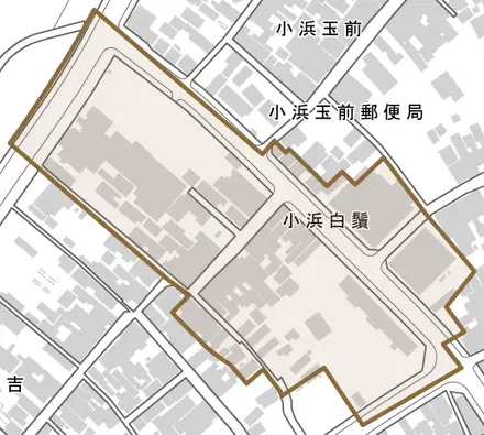 小浜白鬚とその周辺の地図。町の範囲を重ねている