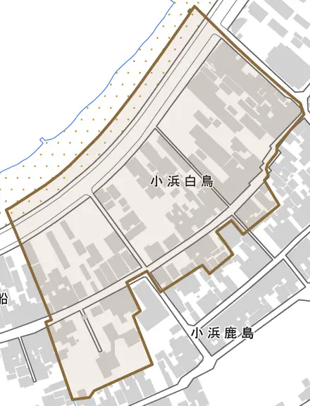 小浜白鳥とその周辺の地図。町の範囲を重ねている