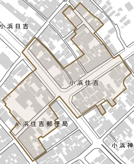 小浜住吉とその周辺の地図。町の範囲を重ねている