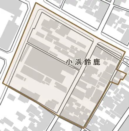 小浜鈴鹿とその周辺の地図。町の範囲を重ねている