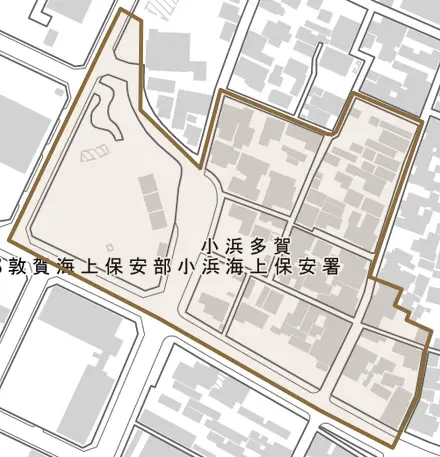 小浜多賀とその周辺の地図。町の範囲を重ねている