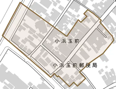 小浜玉前とその周辺の地図。町の範囲を重ねている