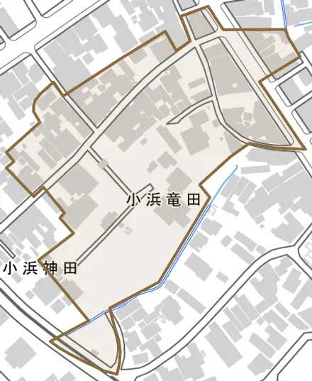 小浜竜田とその周辺の地図。町の範囲を重ねている