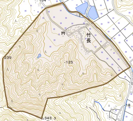 竹長とその周辺の地図。町の範囲を重ねている
