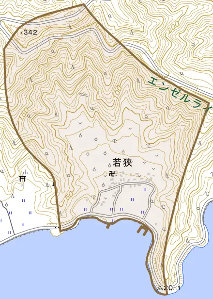 若狭とその周辺の地図。町の範囲を重ねている