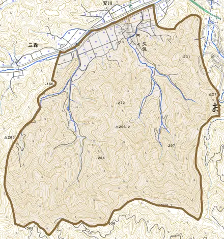 久保とその周辺の地図。町の範囲を重ねている