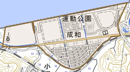 成和とその周辺の地図。町の範囲を重ねている
