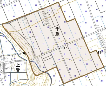 千歳とその周辺の地図。町の範囲を重ねている