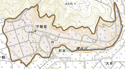 不動堂とその周辺の地図。町の範囲を重ねている