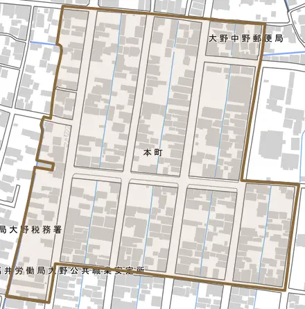 本町とその周辺の地図。町の範囲を重ねている