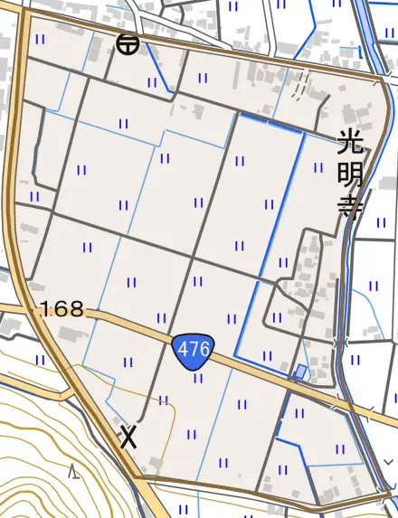 犬山とその周辺の地図。町の範囲を重ねている