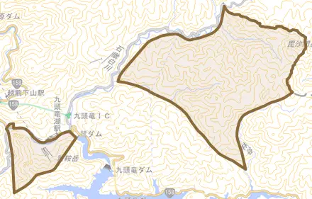 角野とその周辺の地図。町の範囲を重ねている