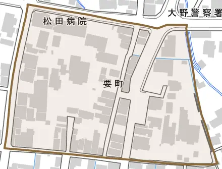 要町とその周辺の地図。町の範囲を重ねている
