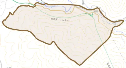 西勝原とその周辺の地図。町の範囲を重ねている
