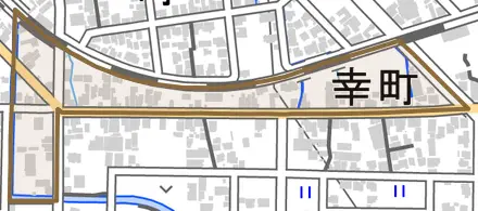 幸町とその周辺の地図。町の範囲を重ねている