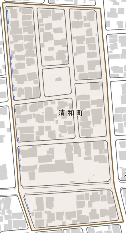 清和町とその周辺の地図。町の範囲を重ねている