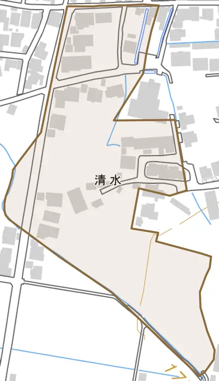 清水とその周辺の地図。町の範囲を重ねている