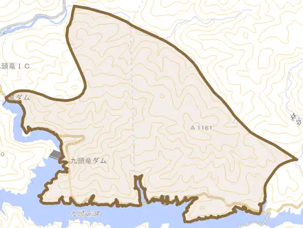大谷とその周辺の地図。町の範囲を重ねている