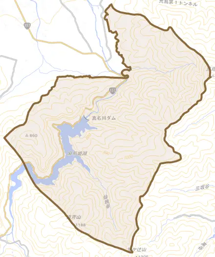 上若生子とその周辺の地図。町の範囲を重ねている