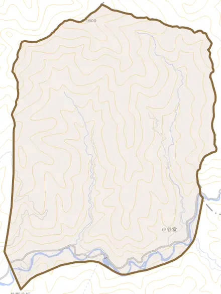 小谷堂とその周辺の地図。町の範囲を重ねている