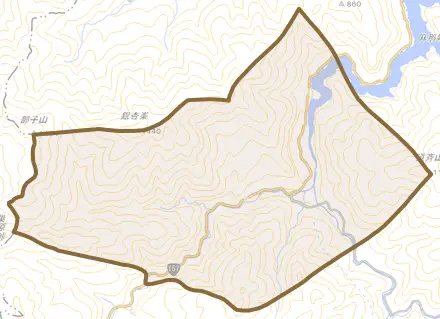 中島とその周辺の地図。町の範囲を重ねている