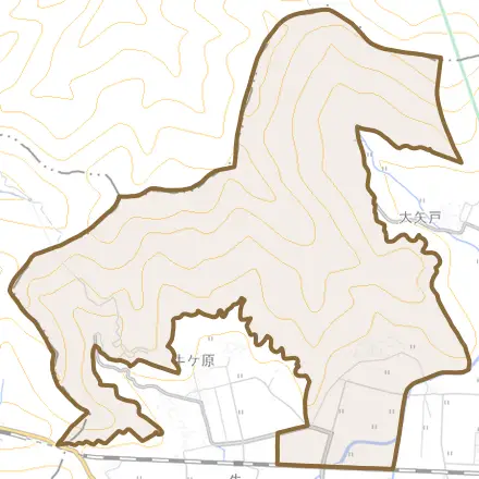 矢とその周辺の地図。町の範囲を重ねている