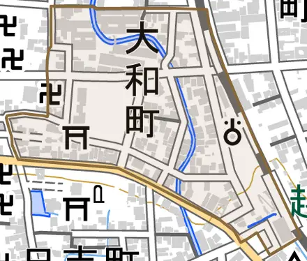 大和町とその周辺の地図。町の範囲を重ねている