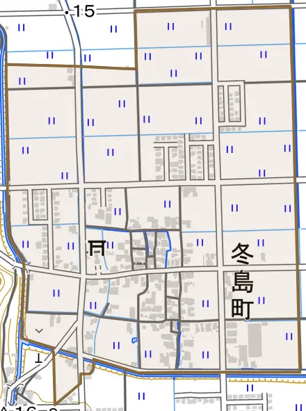 冬島町とその周辺の地図。町の範囲を重ねている