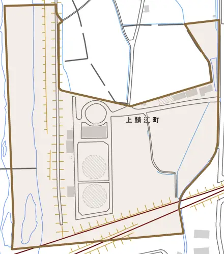 上鯖江町とその周辺の地図。町の範囲を重ねている