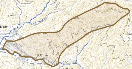 沢町とその周辺の地図。町の範囲を重ねている