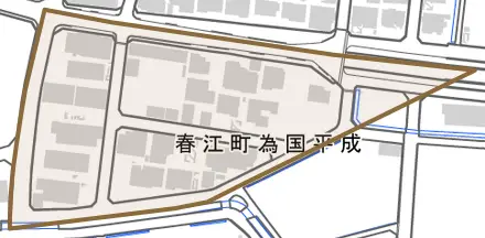 春江町為国平成とその周辺の地図。町の範囲を重ねている