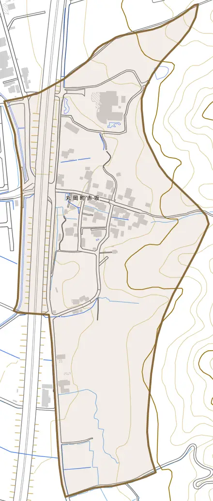 丸岡町赤坂とその周辺の地図。町の範囲を重ねている