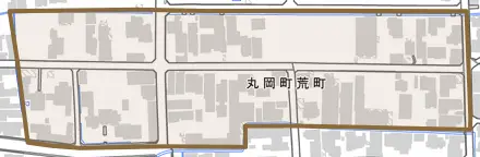 丸岡町荒町とその周辺の地図。町の範囲を重ねている