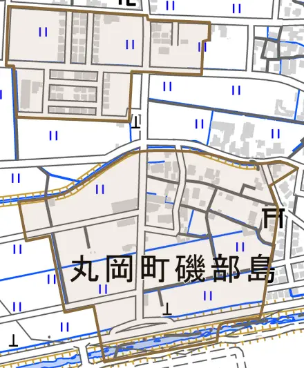 丸岡町磯部島とその周辺の地図。町の範囲を重ねている