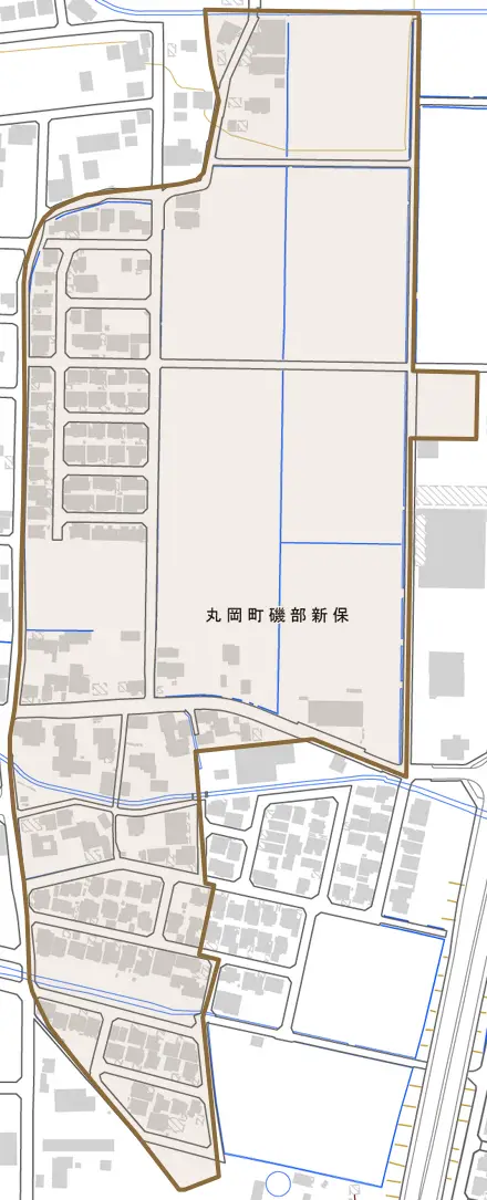 丸岡町磯部新保とその周辺の地図。町の範囲を重ねている