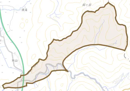 丸岡町川上とその周辺の地図。町の範囲を重ねている
