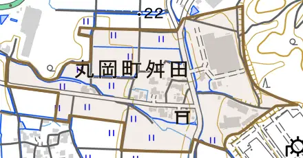 丸岡町舛田とその周辺の地図。町の範囲を重ねている