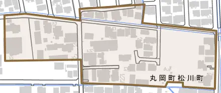 丸岡町松川とその周辺の地図。町の範囲を重ねている