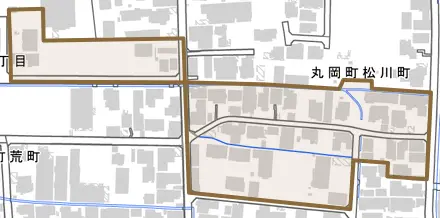 丸岡町松川町とその周辺の地図。町の範囲を重ねている