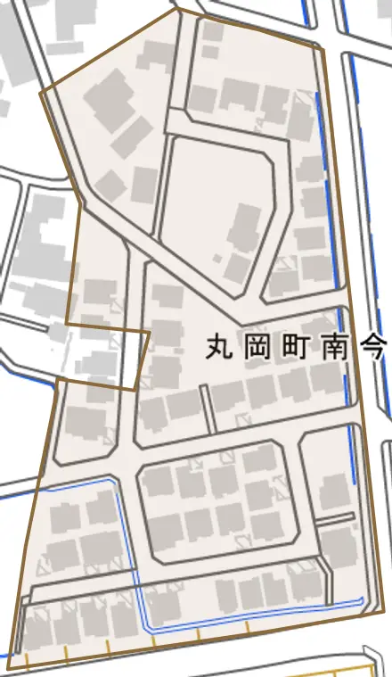 丸岡町南今市とその周辺の地図。町の範囲を重ねている