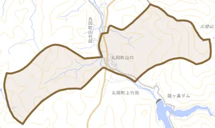 丸岡町山口とその周辺の地図。町の範囲を重ねている