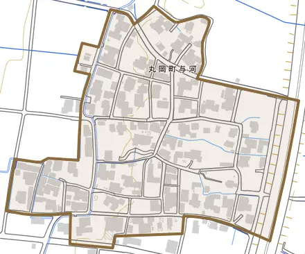 丸岡町与河とその周辺の地図。町の範囲を重ねている