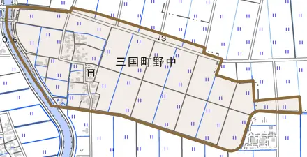 三国町野中とその周辺の地図。町の範囲を重ねている