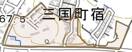 三国町宿とその周辺の地図。町の範囲を重ねている