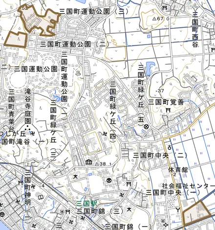 三国町滝谷とその周辺の地図。町の範囲を重ねている