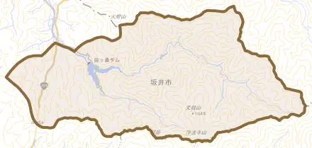 丸岡町上竹田とその周辺の地図。町の範囲を重ねている