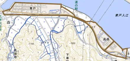 青戸とその周辺の地図。町の範囲を重ねている